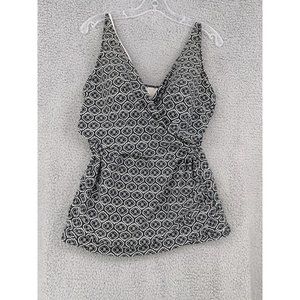 Lands End Womens Size 18 Swim Top Tankini Black White Adjustable Strap